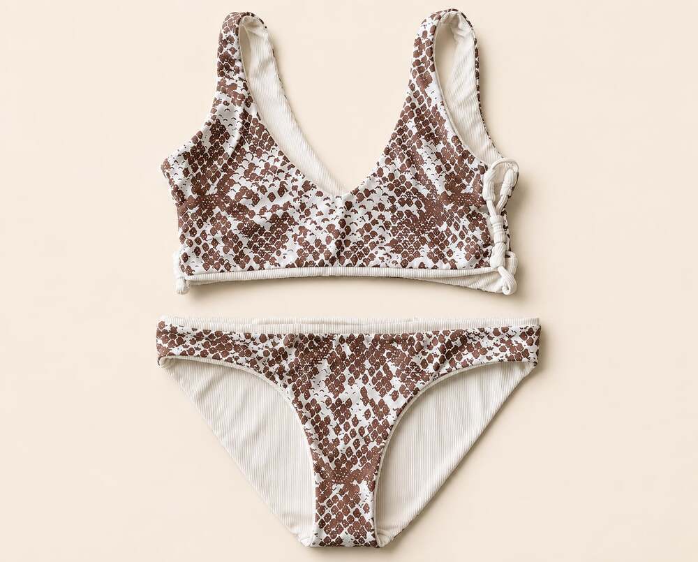 Maaji Reversible Snake Print Ribbed Bikini Set Brown Cream‎ Size M
